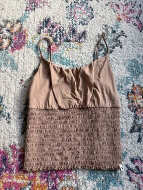 abercrombie kids Taupe Smocked Spaghetti-Strap Crop Cami